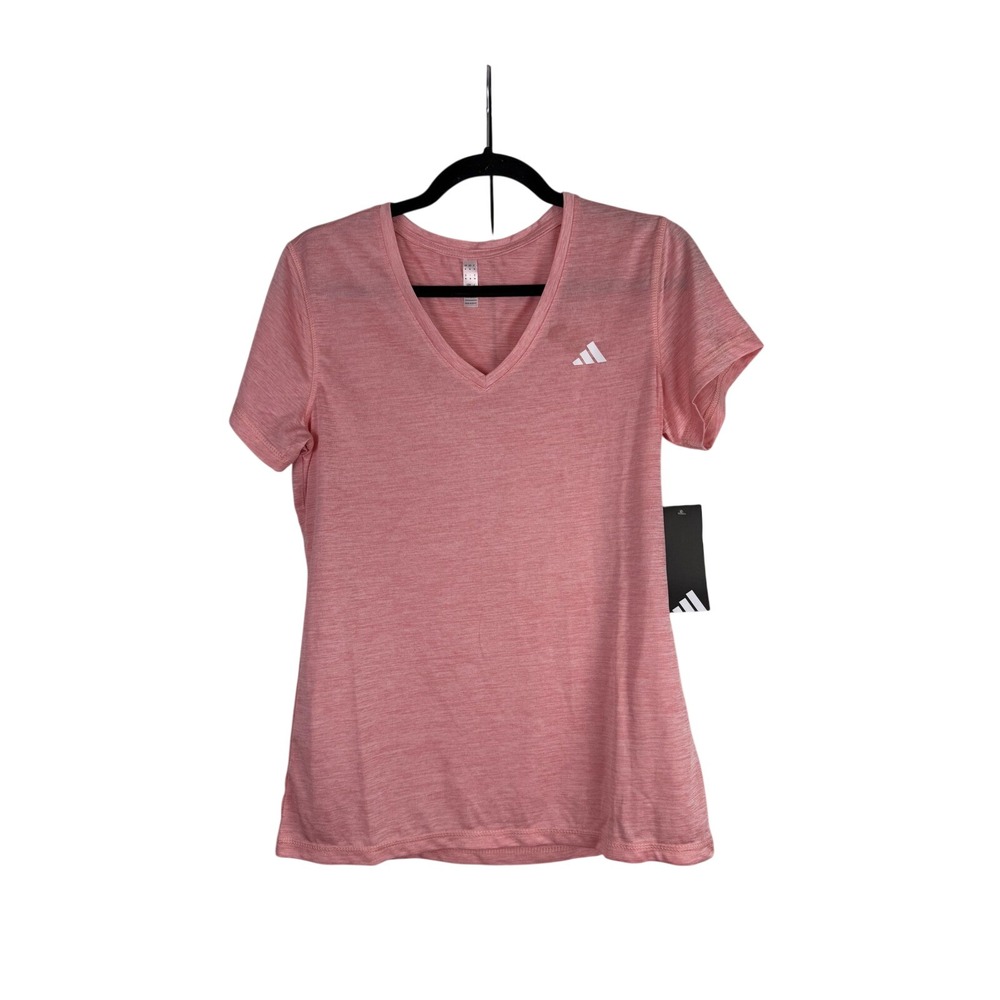 Adidas Pink Spark Heathered V-Neck Tech Tee Aeroready Running Shirt M NWT